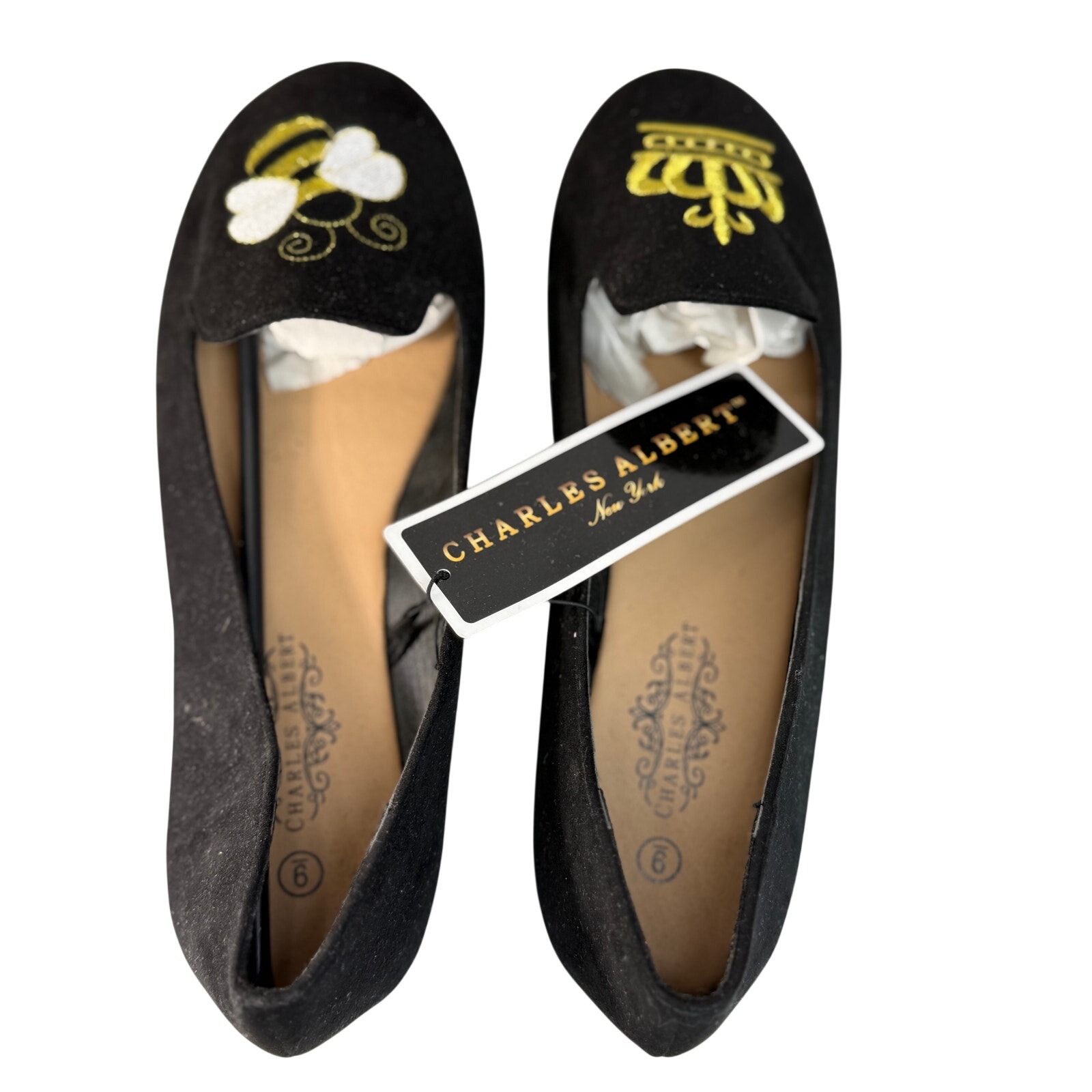 Nwt Charles Albert Queen Bee Velvet Smoking Slippers Size 9 Gold Embroidery